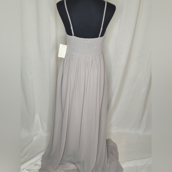 Maniju Gray V-Neck Lace Top Spaghetti Straps Floor Length Chiffon Skirt - Size L - Picture 4 of 12